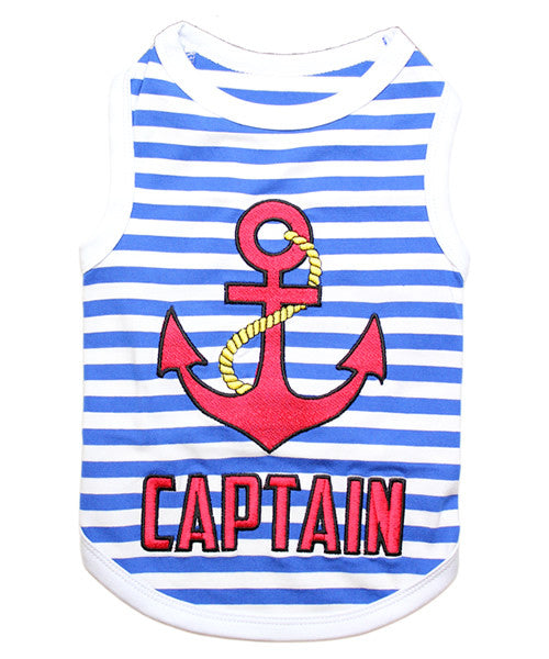 Blue Striped Dog Shirt - Captain - Pupaholic.com