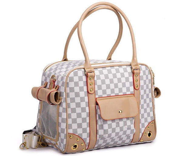 White Checkered Pet Carrier - Parisian Pet - Pupaholic.com