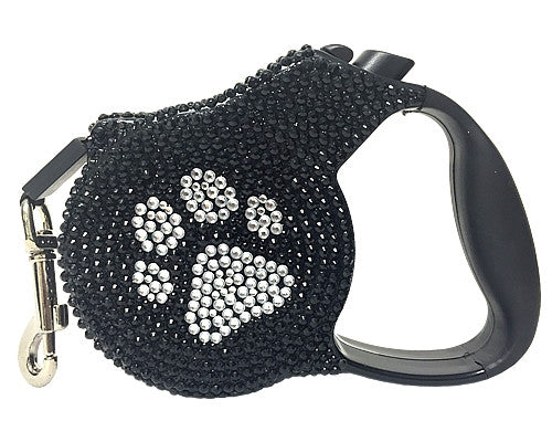 Crystal Retractable Leash - Gold Paw